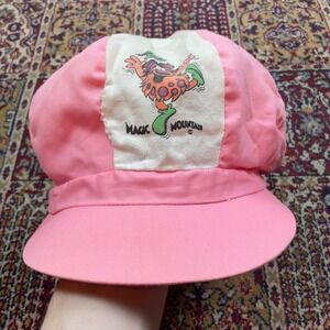 VTG RARE 70s Magic Mountain Six Flags Troll balloon Hat logo souvenir pink white